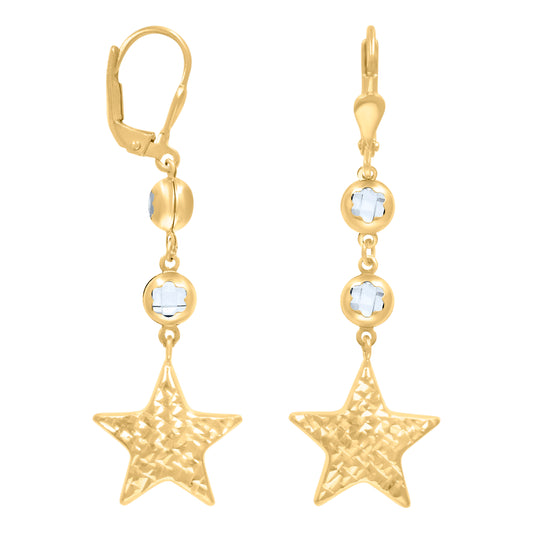 10k Yellow Gold Womens Cubic Zirconia Star Dangle Leverback Earrings