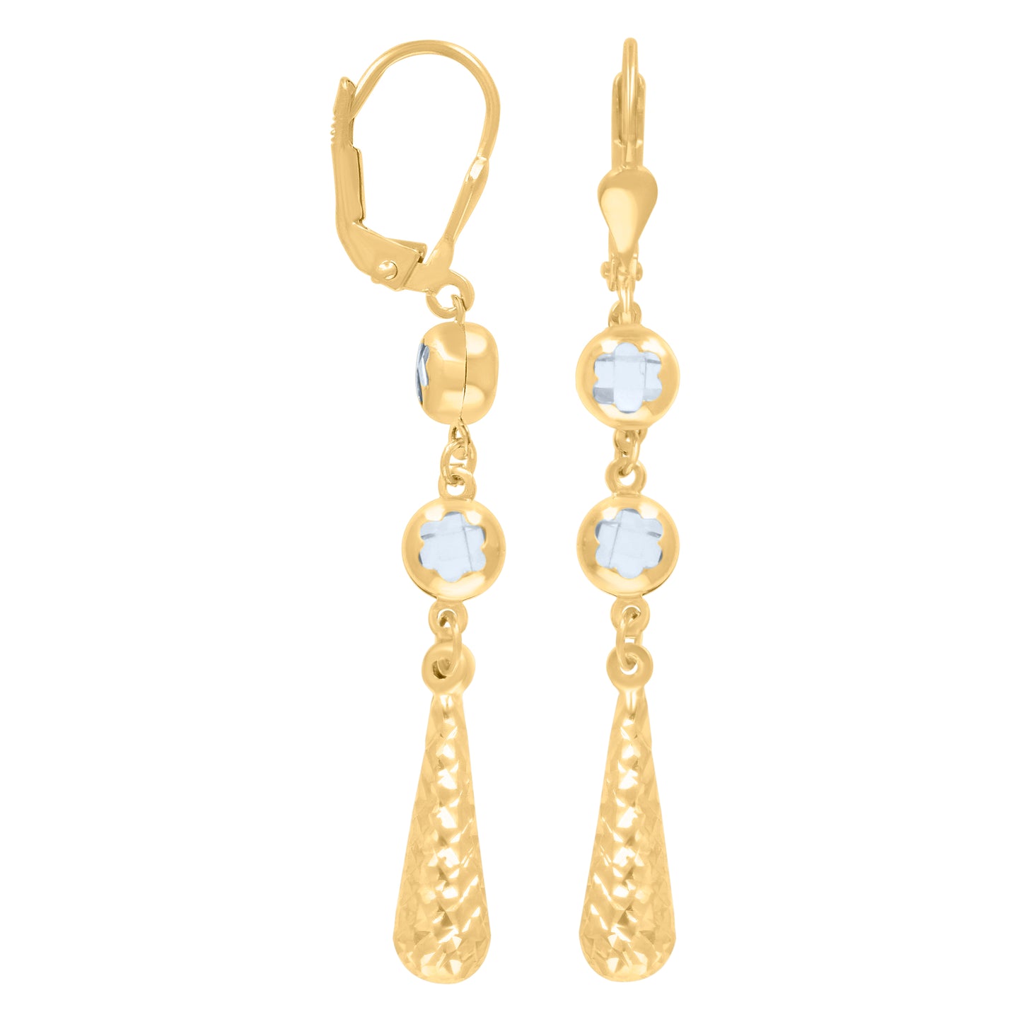 10k Yellow Gold Womens Cubic Zirconia Drop Dangle Leverback Earrings