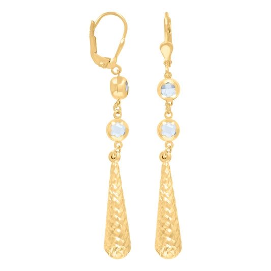 10k Yellow Gold Womens Cubic Zirconia Drop Dangle Leverback Earrings