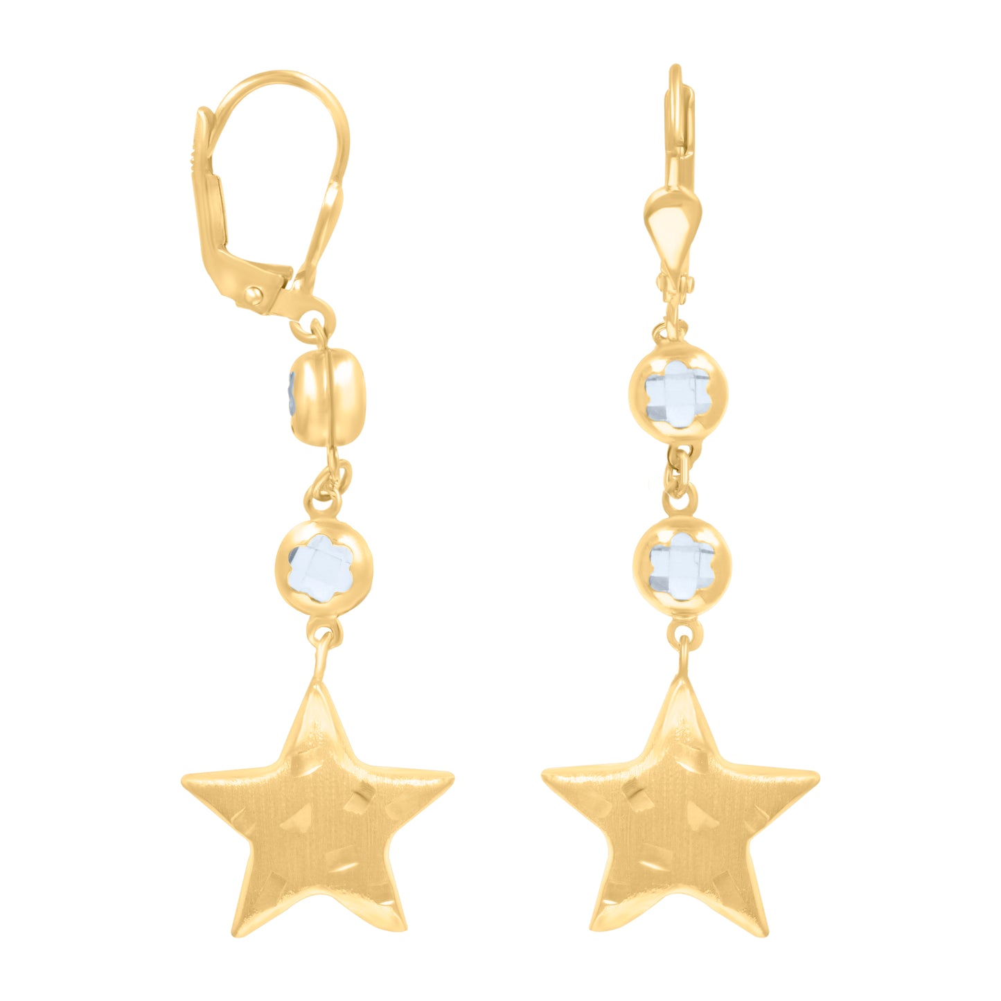 10k Yellow Gold Womens Cubic Zirconia Star Dangle Leverback Earrings