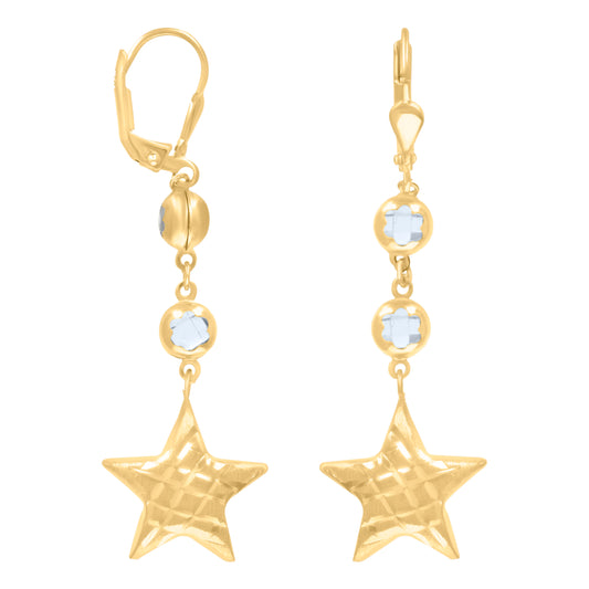 10k Yellow Gold Womens Cubic Zirconia Star Dangle Leverback Earrings