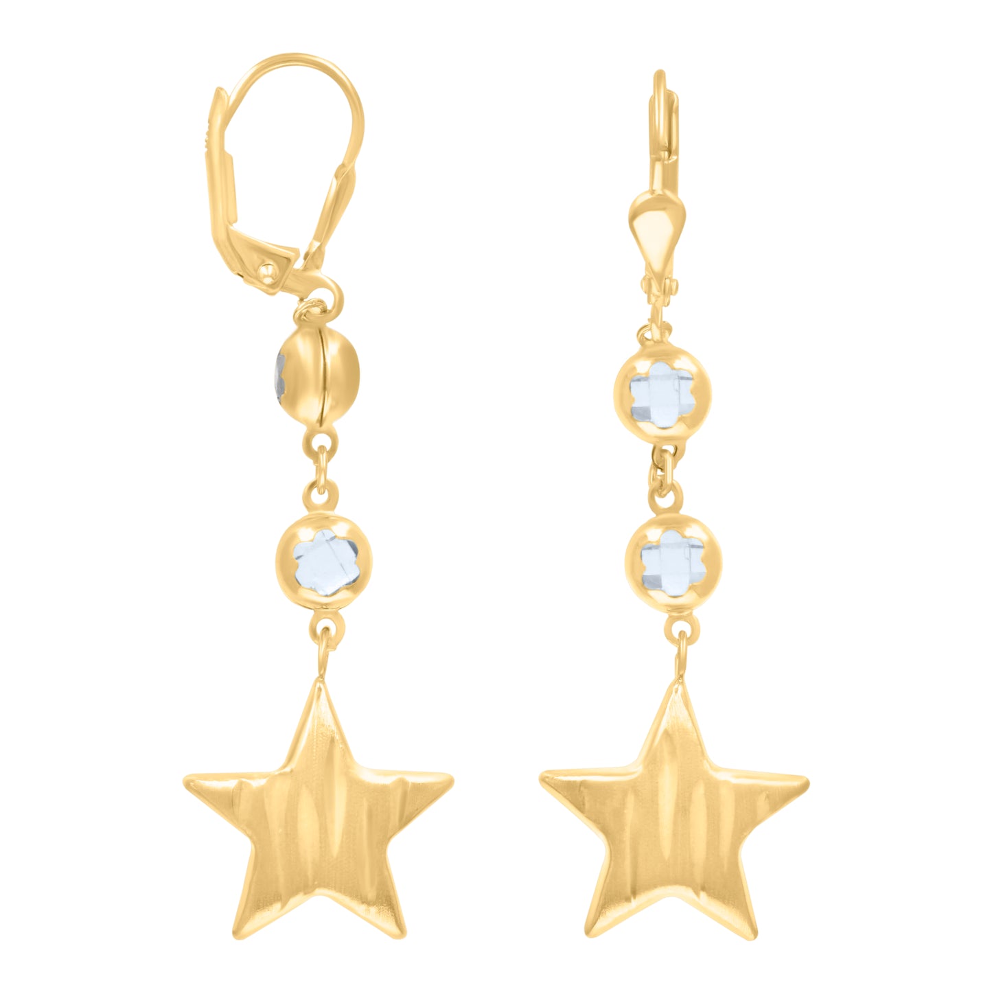 10k Yellow Gold Womens Cubic Zirconia Star Dangle Leverback Earrings