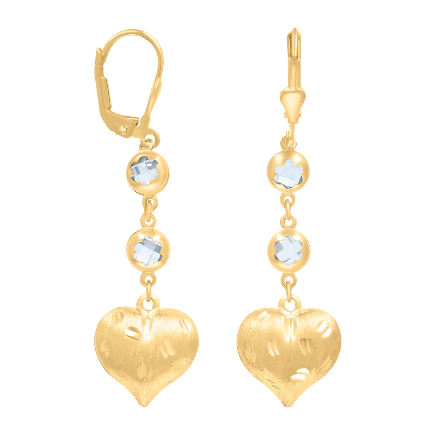 10k Yellow Gold Womens Cubic Zirconia Heart Dangle Leverback Earrings