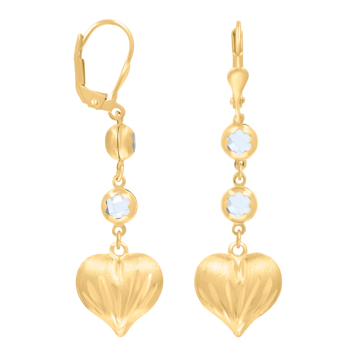 10k Yellow Gold Womens Cubic Zirconia Heart Dangle Leverback Earrings