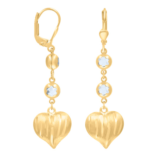 10k Yellow Gold Womens Cubic Zirconia Heart Dangle Leverback Earrings