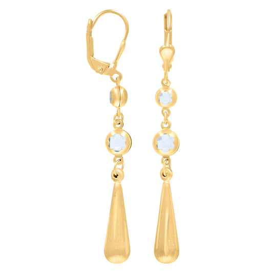 10k Yellow Gold Womens Cubic Zirconia Drop Dangle Leverback Earrings