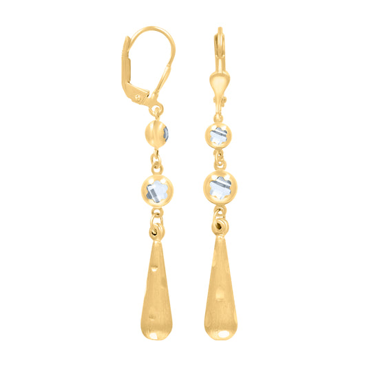 10k Yellow Gold Womens Cubic Zirconia Drop Dangle Leverback Earrings