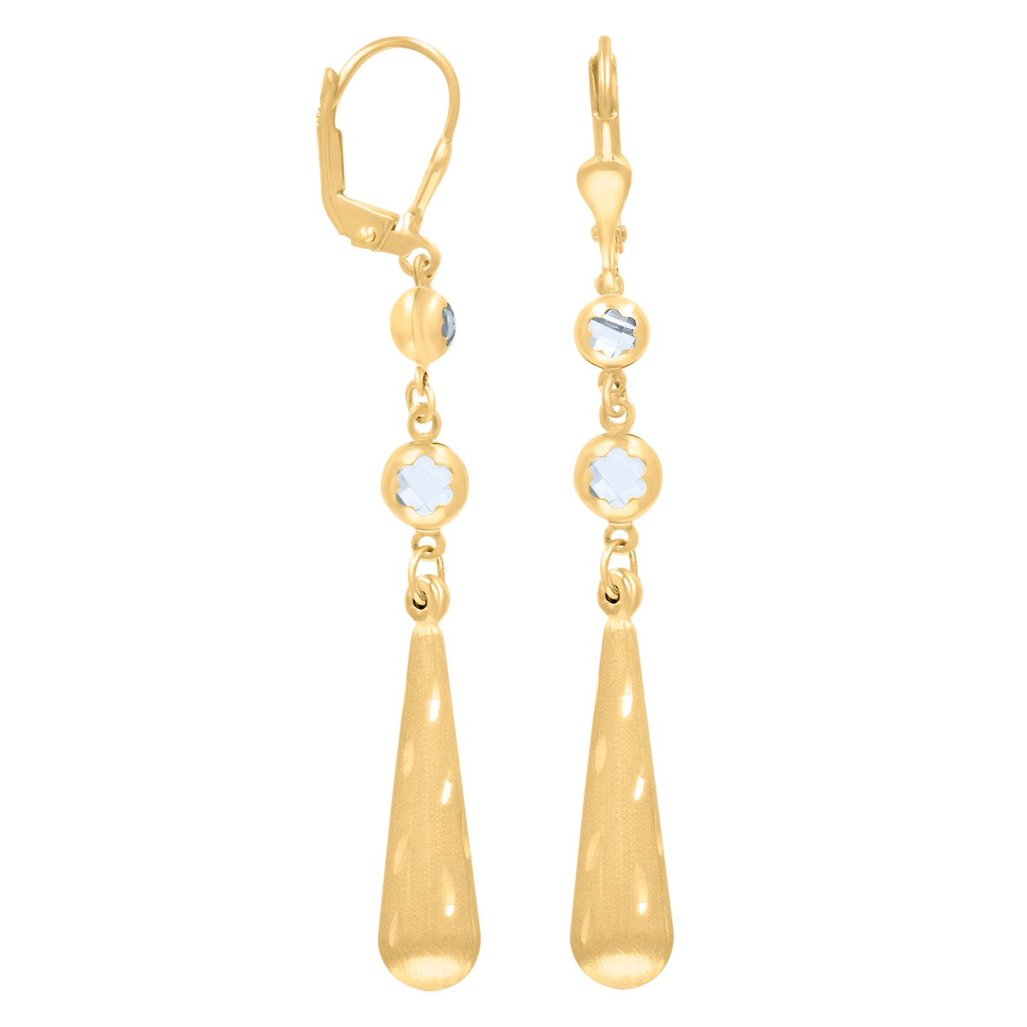 10k Yellow Gold Womens Cubic Zirconia Drop Dangle Leverback Earrings