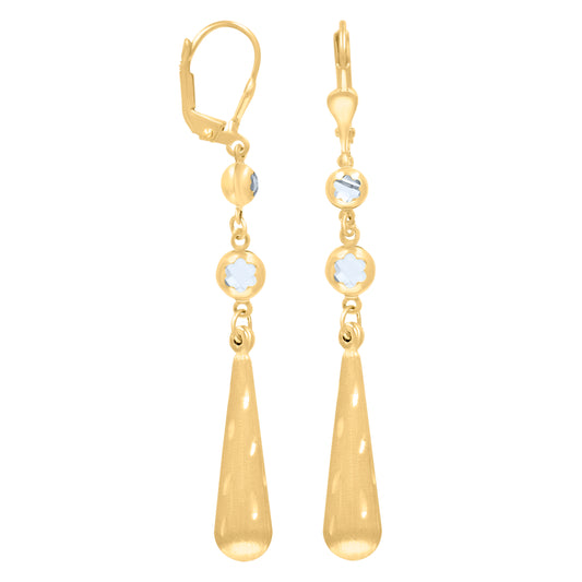 10k Yellow Gold Womens Cubic Zirconia Drop Dangle Leverback Earrings