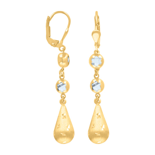 10k Yellow Gold Womens Cubic Zirconia Tear Drop Dangle Leverback Earrings