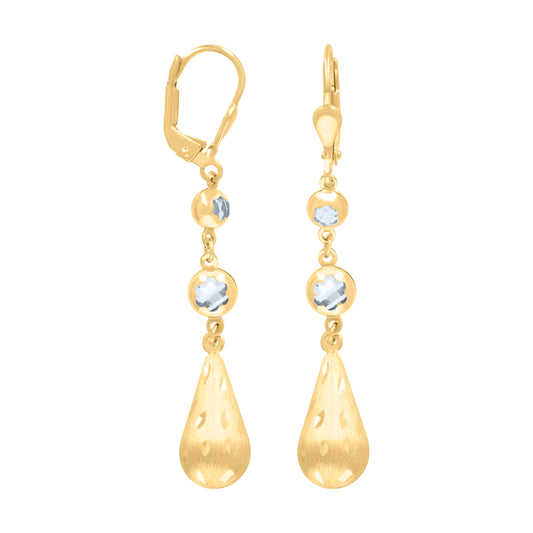 10k Yellow Gold Womens Cubic Zirconia Tear Drop Dangle Leverback Earrings