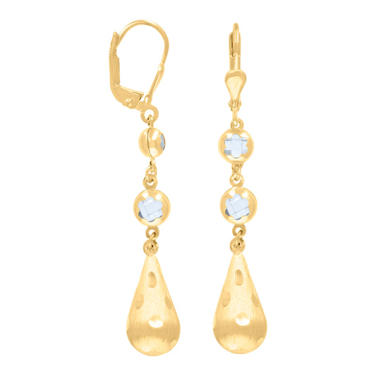 10k Yellow Gold Womens Cubic Zirconia Tear Drop Dangle Leverback Earrings