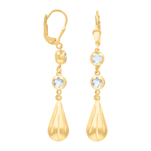 10k Yellow Gold Womens Cubic Zirconia Tear Drop Dangle Leverback Earrings