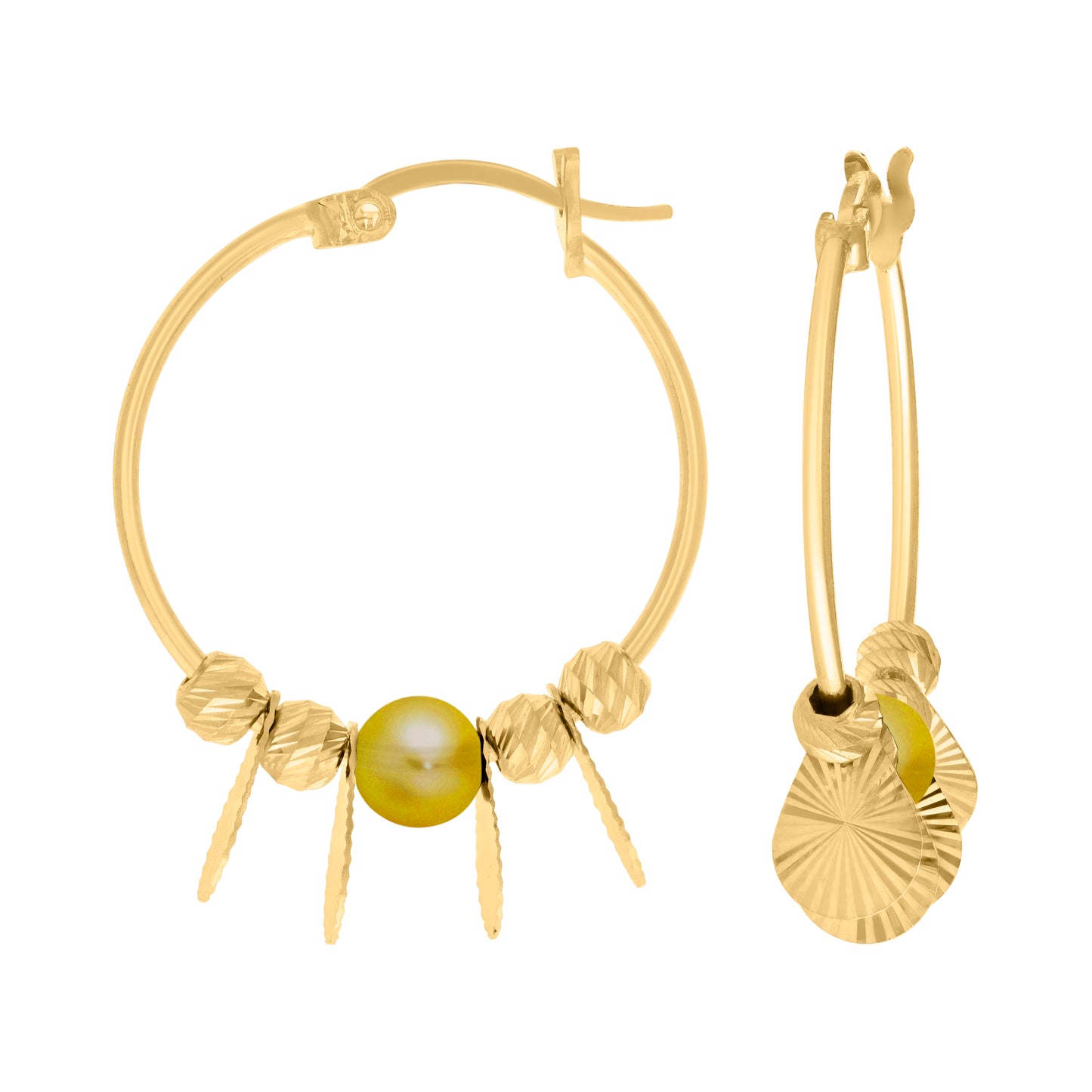 10k Yellow Gold Womens Yellow Beaded Fashion Hoop Earrings