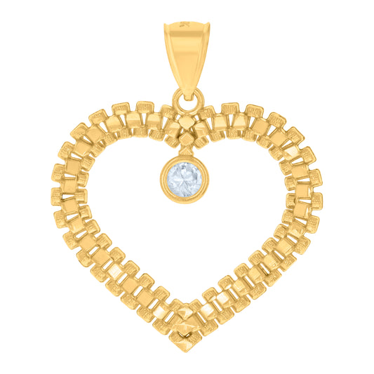 10k Yellow Gold Womens Cubic Zirconia Heart Charm Pendant