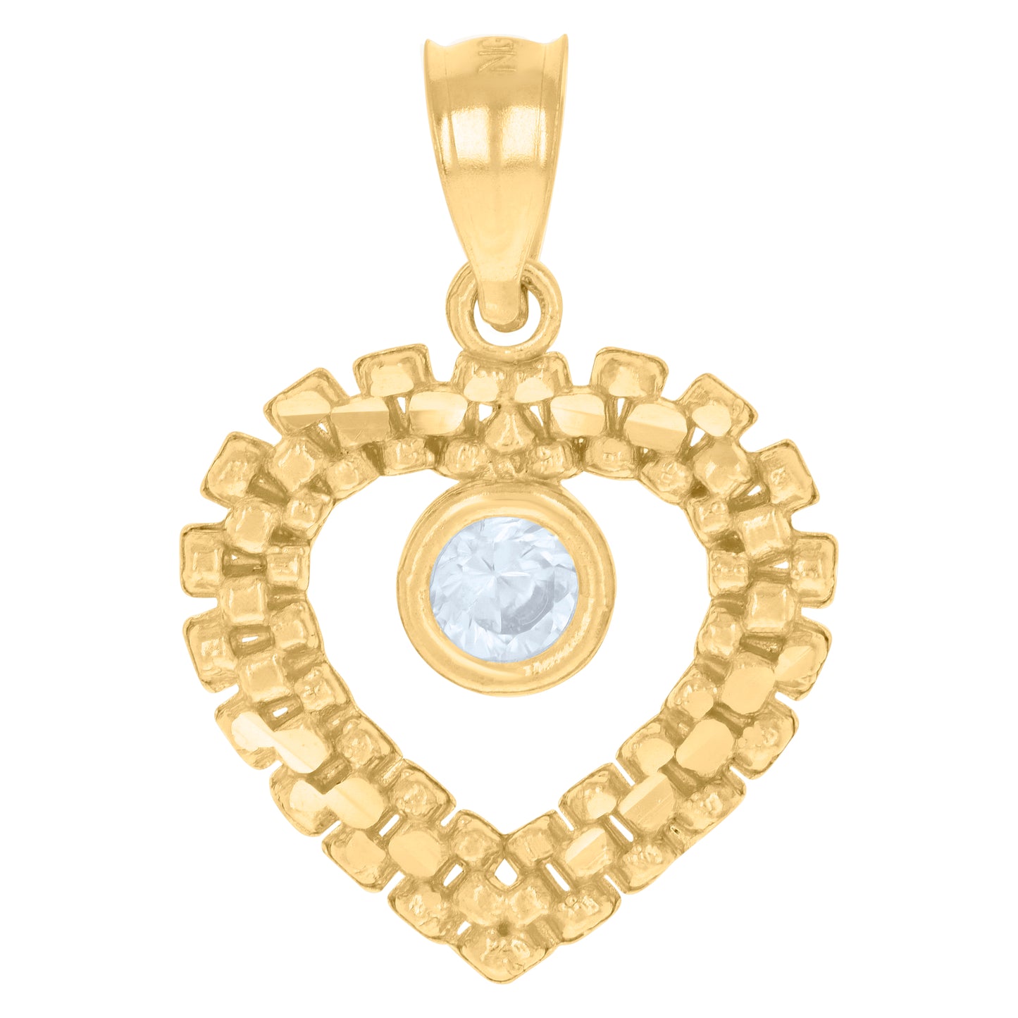 10k Yellow Gold Womens Cubic Zirconia Heart Charm Pendant