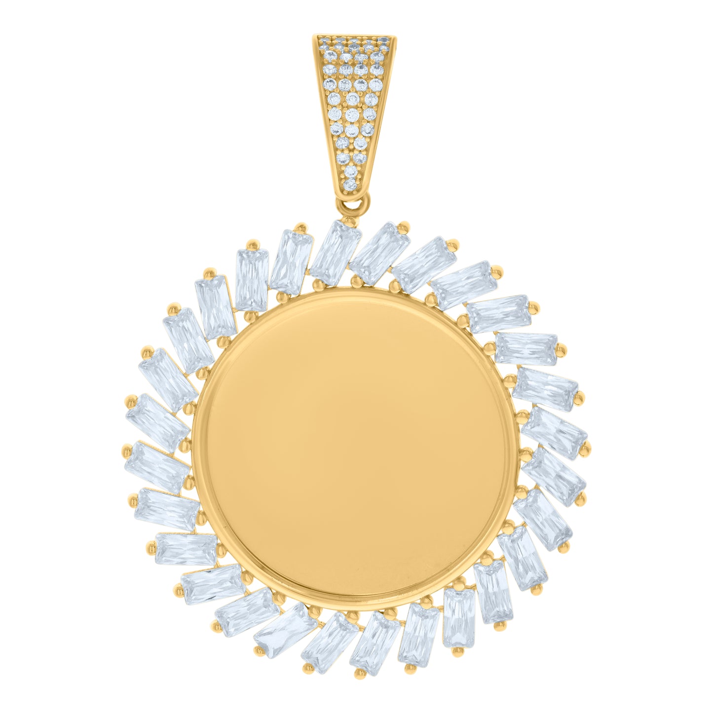 10k Yellow Gold Unisex Baguette Round Cubic Zirconia Photo Frame Charm Pendant