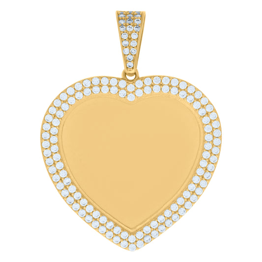 10k Yellow Gold Womens Cubic Zirconia Heart Photo Frame Charm Pendant