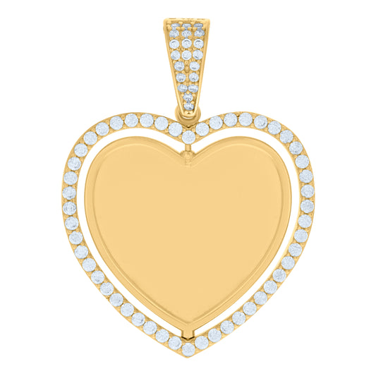 10k Yellow Gold Womens Cubic Zirconia Heart Photo Frame Charm Pendant