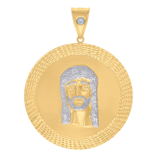 10k Two tone Gold Mens Cubic Zirconia Medallion Jesus Religious Charm Pendant