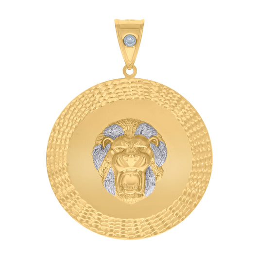 10k Two tone Gold Mens Cubic Zirconia Medallion Leo/Lion Head Zodiac Sign/Wildlife Charm Pendant
