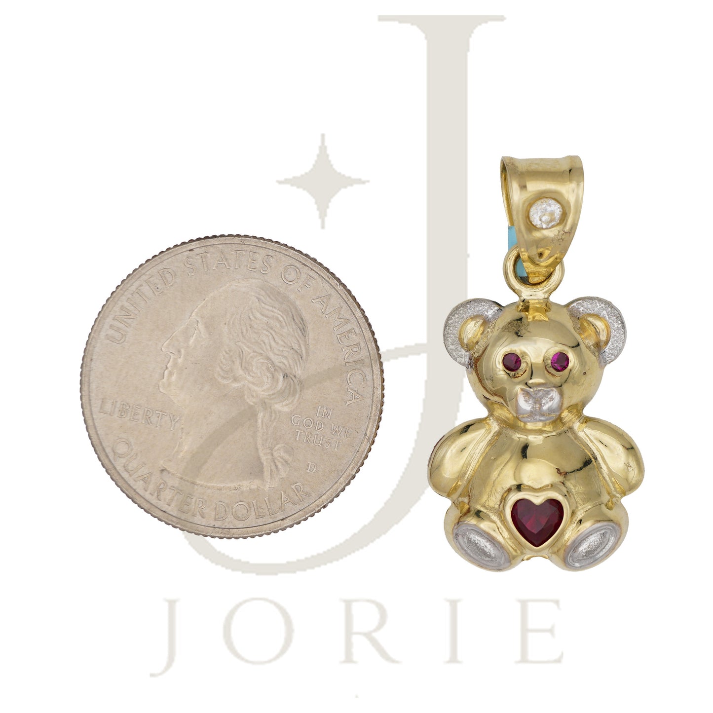 10k Two tone Gold Womens Red White Heart Round Cubic Zirconia Teddy Bear Fashion Charm Pendant