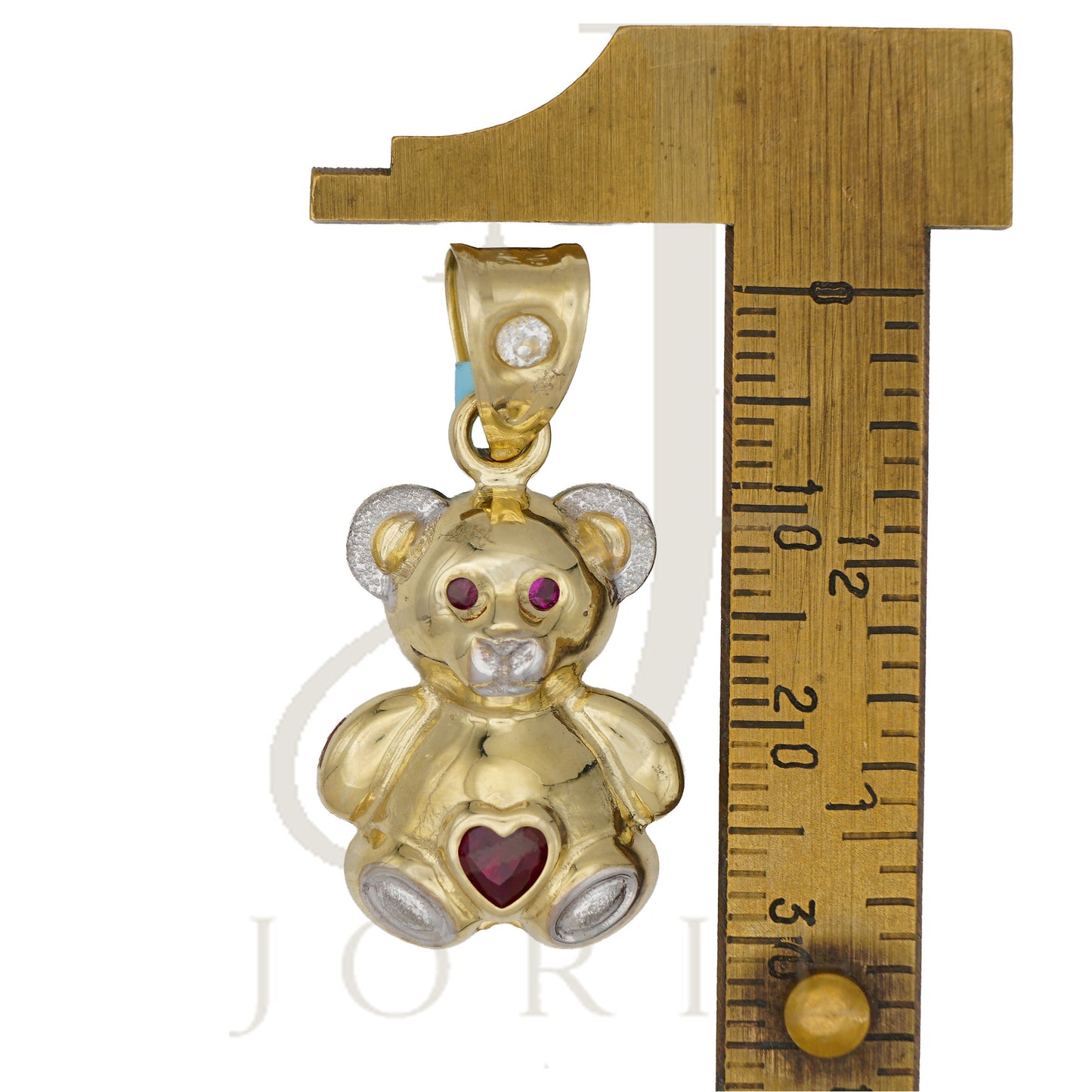 10k Two tone Gold Womens Red White Heart Round Cubic Zirconia Teddy Bear Fashion Charm Pendant