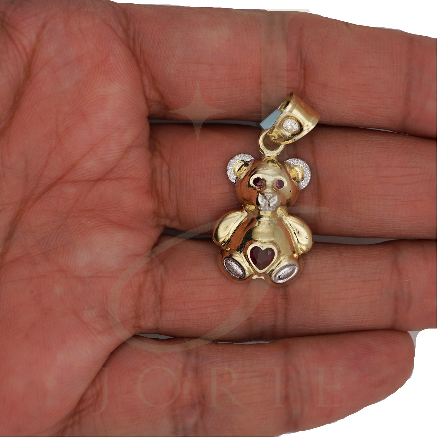 10k Two tone Gold Womens Red White Heart Round Cubic Zirconia Teddy Bear Fashion Charm Pendant