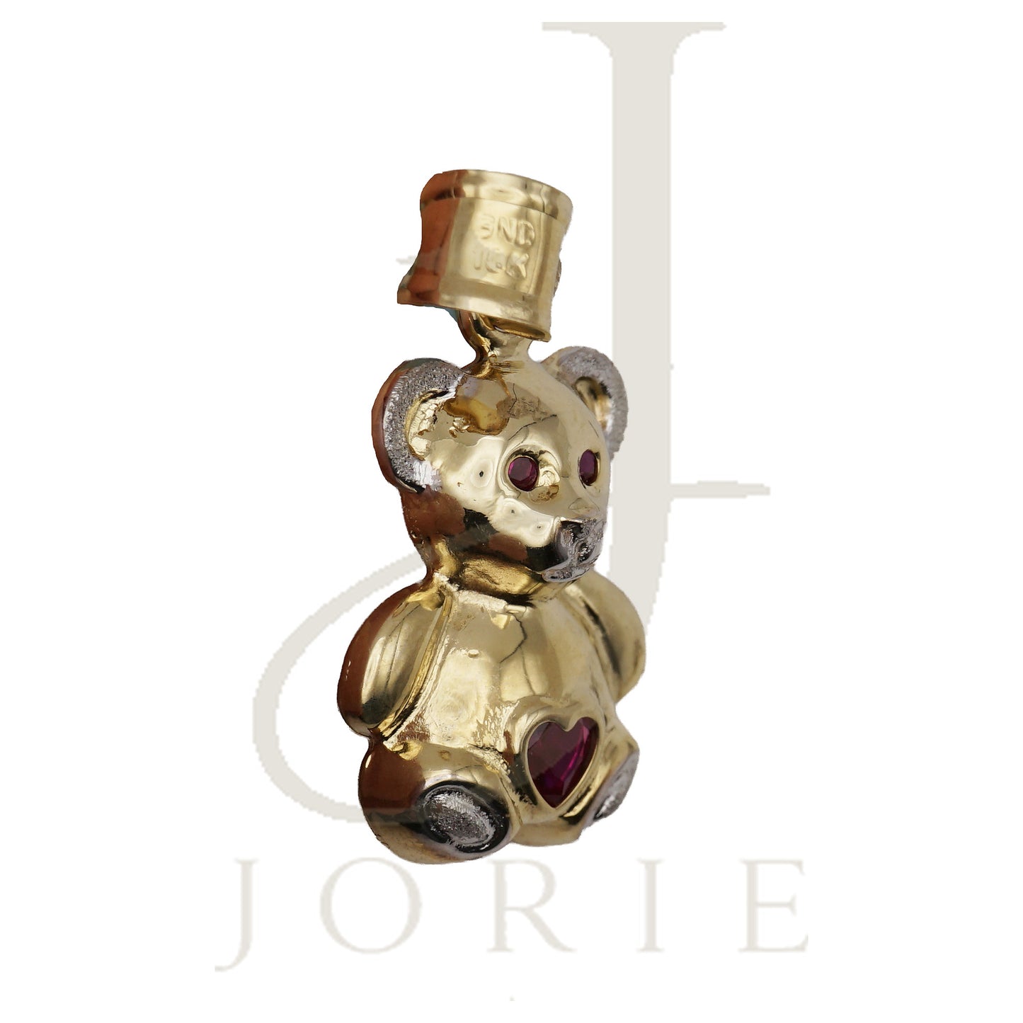 10k Two tone Gold Womens Red White Heart Round Cubic Zirconia Teddy Bear Fashion Charm Pendant