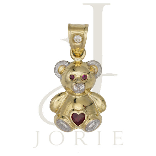 10k Two tone Gold Womens Red White Heart Round Cubic Zirconia Teddy Bear Fashion Charm Pendant