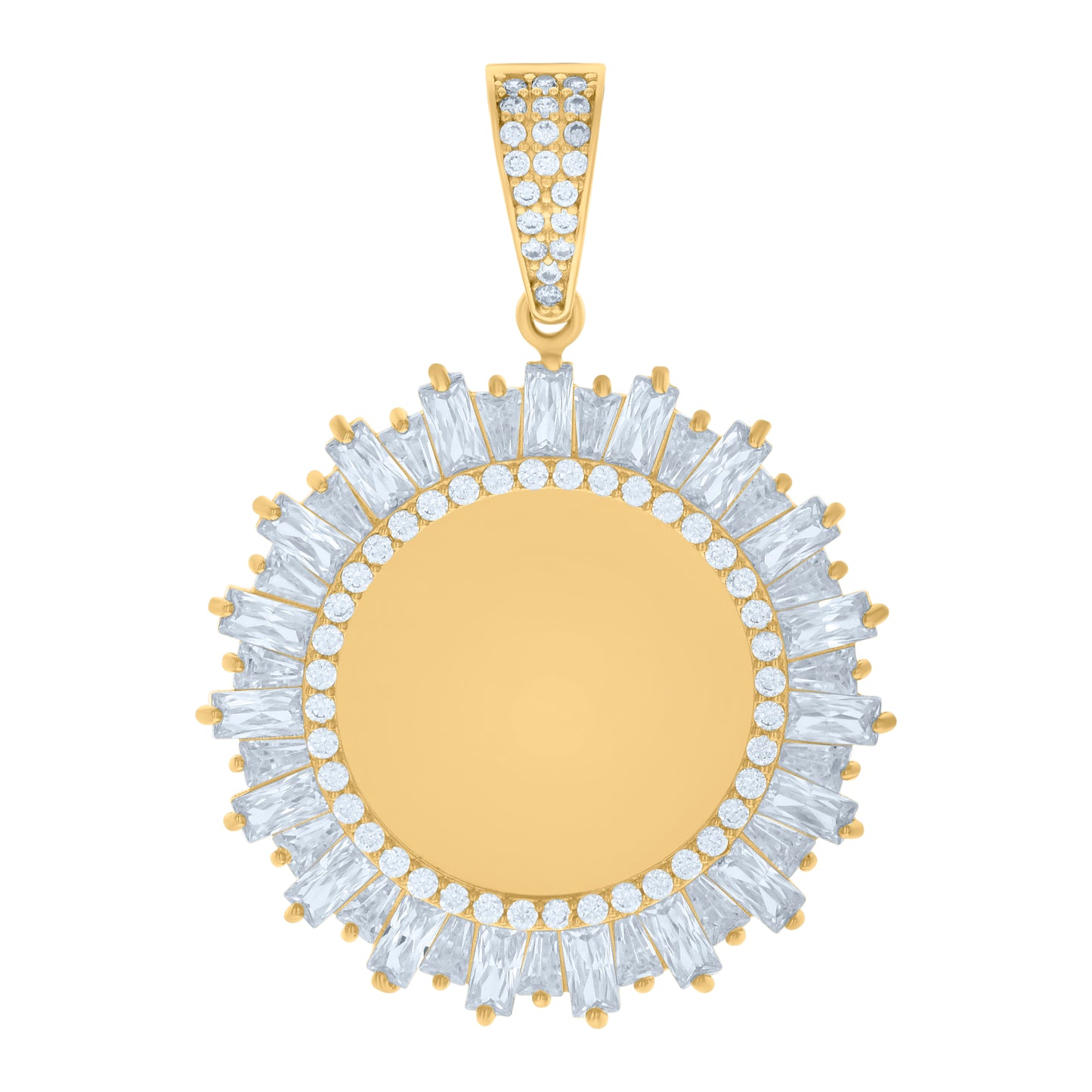 10k Yellow Gold Mens Baguette Round Cubic Zirconia Photo Frame Charm Pendant