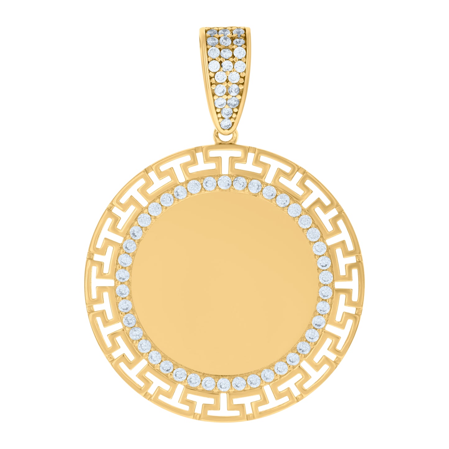 10k Yellow Gold Mens Cubic Zirconia Circle Photo Frame Charm Pendant