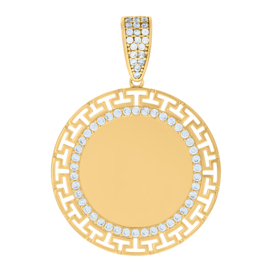 10k Yellow Gold Mens Cubic Zirconia Circle Photo Frame Charm Pendant