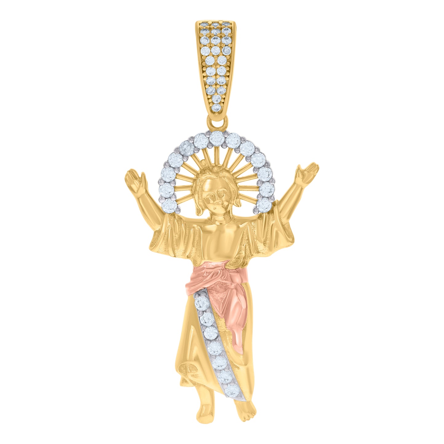 10k Tri Color Gold Mens Cubic Zirconia Baby Jesus Religious Charm Pendant