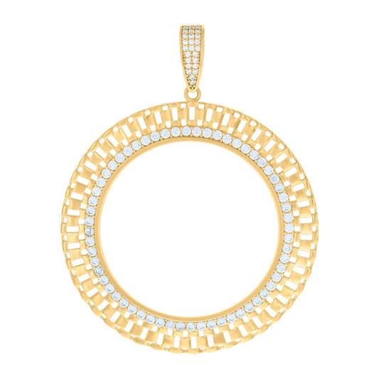 10k Yellow Gold Mens Cubic Zirconia Circle Photo Frame Charm Pendant