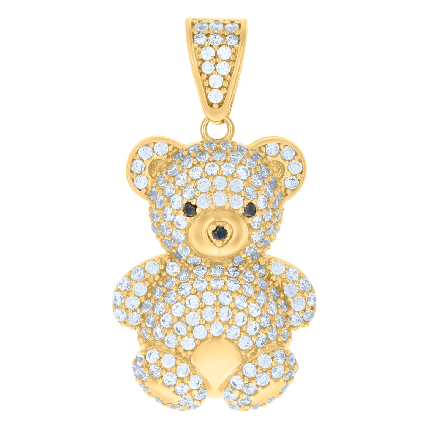 10k Yellow Gold Mens Black White Cubic Zirconia Teddy Bear Charm Pendant