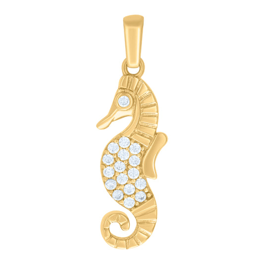 10k Yellow Gold Womens Cubic Zirconia Seahorse Fish Ocean Charm Pendant