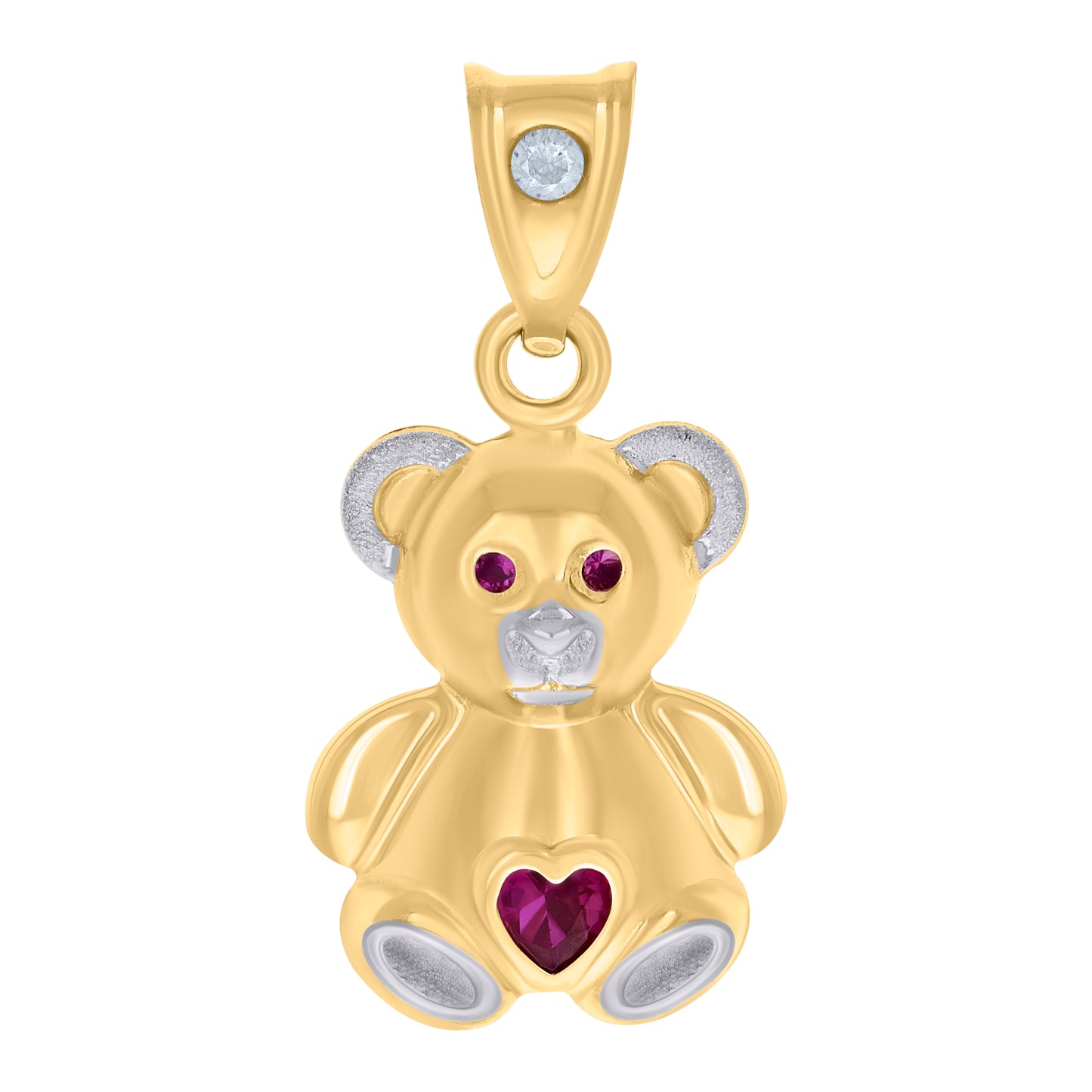 10k Two tone Gold Womens Purple White Heart Round Cubic Zirconia Teddy Bear Fashion Charm Pendant