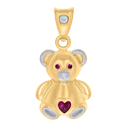 10k Two tone Gold Womens Purple White Heart Round Cubic Zirconia Teddy Bear Fashion Charm Pendant