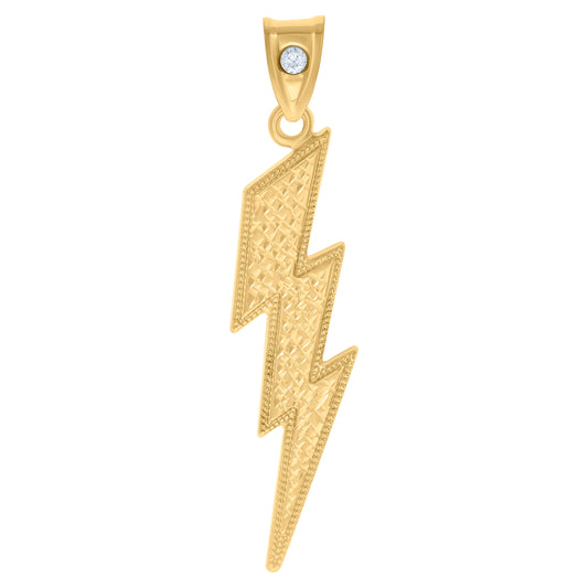 10k Yellow Gold Unisex Cubic Zirconia Lightning Bolt Fashion Charm Pendant