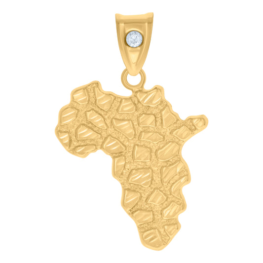 10k Yellow Gold Unisex Cubic Zirconia Africa Map Nugget Charm Pendant