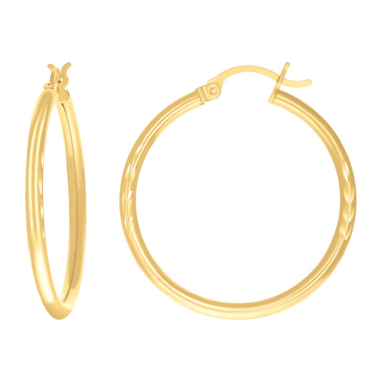 10k Yellow Gold Womens Diamond-Cut 30 mm x 2 mm Round Tube Hoop Earrings