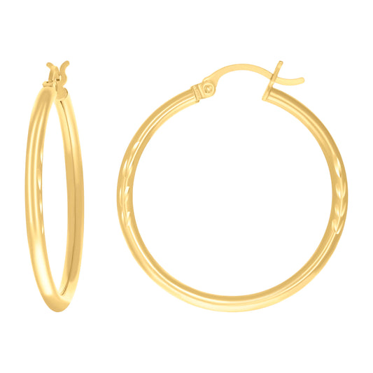 10k Yellow Gold Womens Diamond-Cut 30 mm x 2 mm Round Tube Hoop Earrings