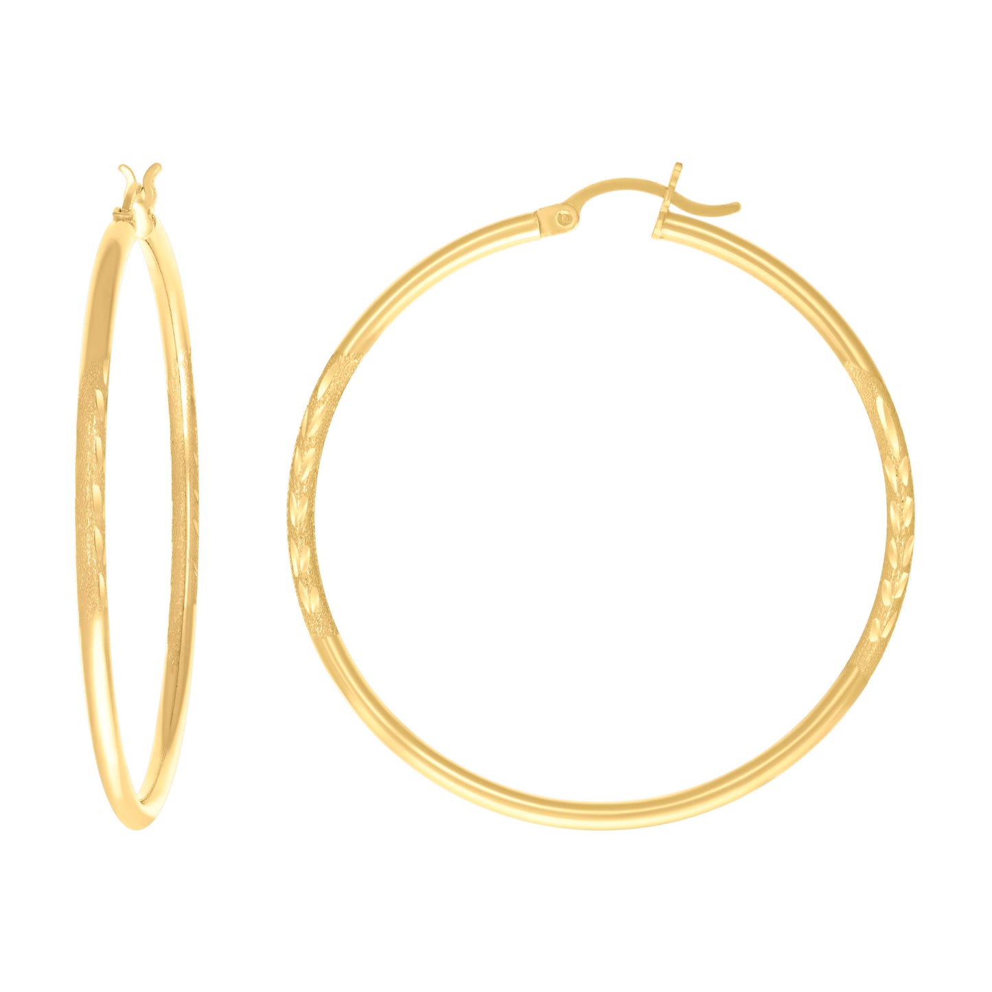 10k Yellow Gold Womens Diamond-Cut 40 mm x 2 mm Round Tube Hoop Earrings