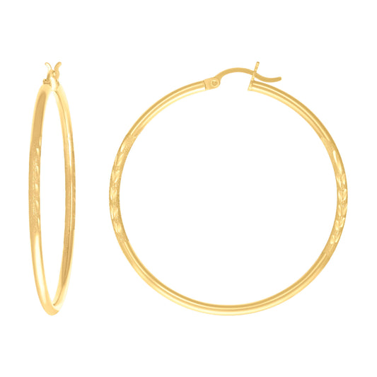 10k Yellow Gold Womens Diamond-Cut 40 mm x 2 mm Round Tube Hoop Earrings