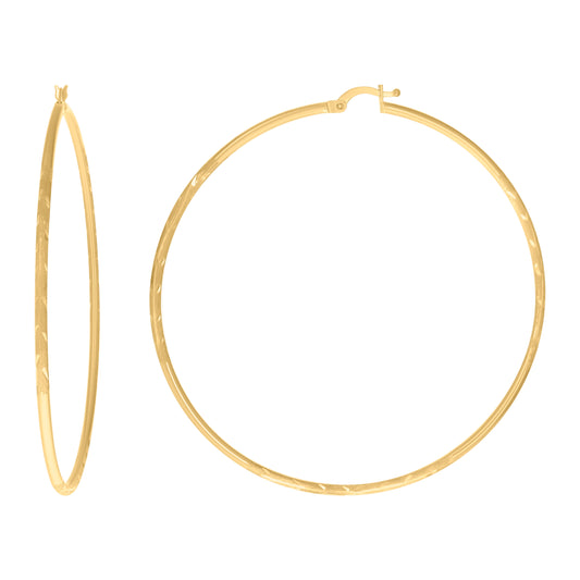 10k Yellow Gold Womens Diamond-Cut 70 mm x 2 mm Round Tube Hoop Earrings