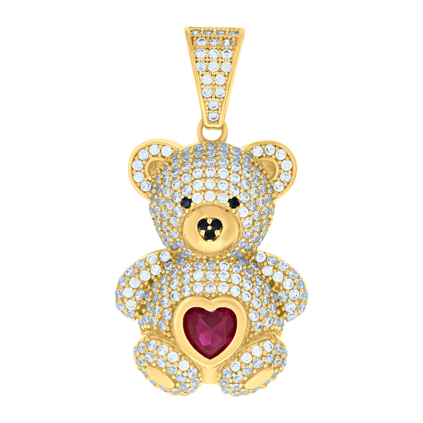 10k Yellow Gold Womens Purple/Black White Heart Round Cubic Zirconia Teddy Bear Fashion Charm Pendant