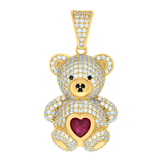 10k Yellow Gold Womens Purple/Black White Heart Round Cubic Zirconia Teddy Bear Fashion Charm Pendant