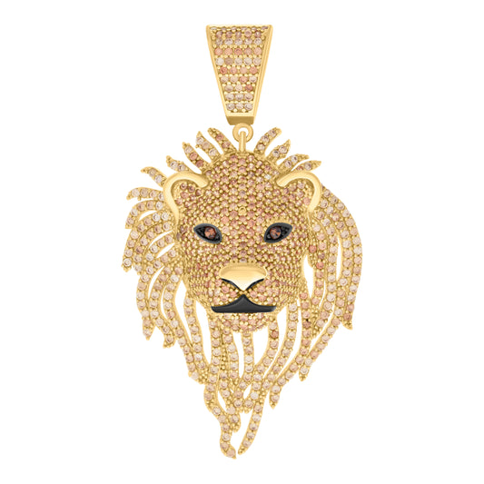 10k Yellow Gold Mens Champagne Cubic Zirconia Leo/Lion Head Zodiac Sign/Wildlife Charm Pendant