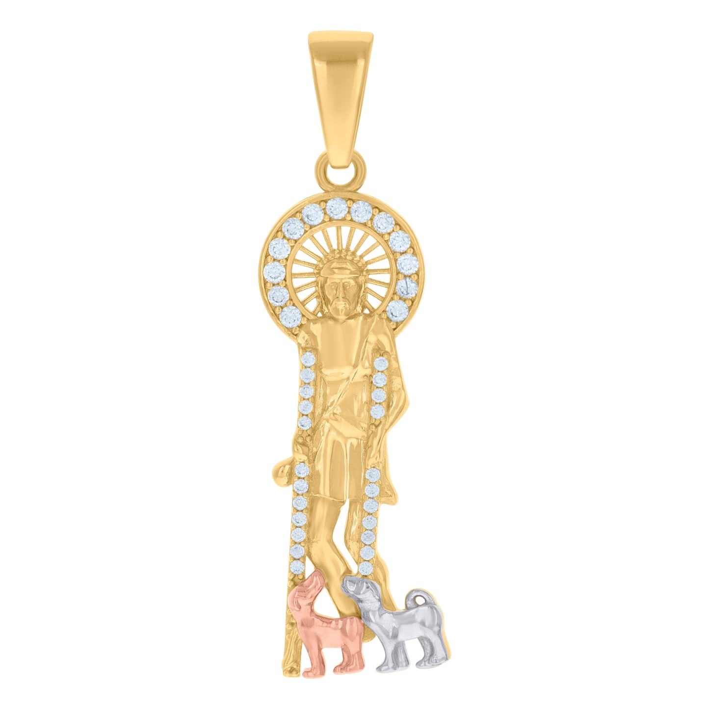 10k Tri Color Gold Mens Cubic Zirconia Saint Lazarus Religious Charm Pendant